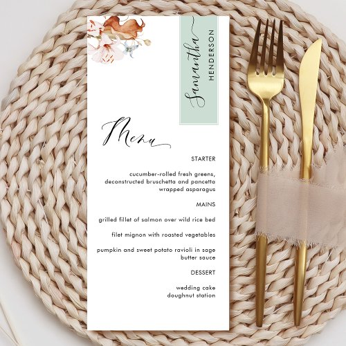 Personalized with Guest Name Green Earthy Blooms  Menu