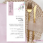 Personalized with Guest Name, Mauve Floral Wedding Menu<br><div class="desc">Why spend in place cards and menu cards when you can have an elegant All-in-one elegant Menu personalized with each guest's name? Contemporary, simple, and stylish design with beautiful modern handwritten calligraphy details and delicate floral with dusty purple, mauve, lilac, and lavender blooms. The stripe on the top left corner...</div>