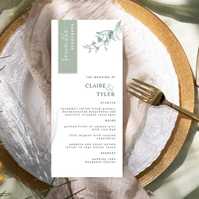 Personalized with Guest Name, Pale Green Wedding Menu (Creator Uploaded)