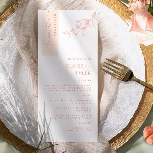 Personalized with Guest Name Peach Wedding Menu