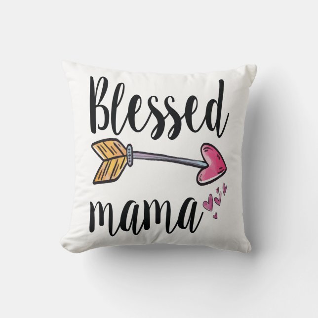 Personalized with Kids Names Blessed Mama Throw Pillow (Front)
