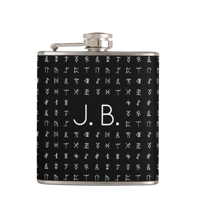 Personalized with Monogram & Runic Symbols Flask (Front)