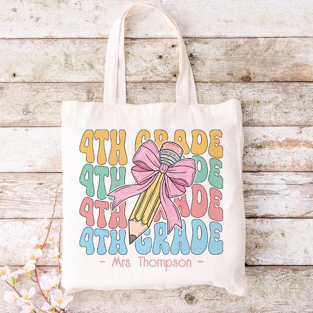 Personalized With Name 4th Grade Teacher Custom Tote Bag (Creator Uploaded)