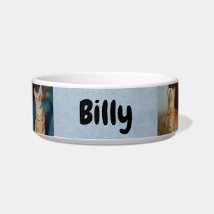 Personalized with Name and Photos Blue Cat Bowl