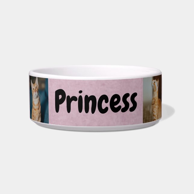 Personalized with Name and Photos | Pink Cat  Bowl (Front)