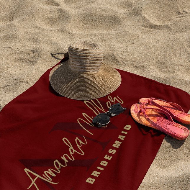 Personalized With Name Black Gold Modern Monogram Beach Towel (Creator Uploaded)