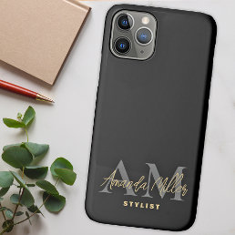 Personalized With Name Black Gold Modern Monogram iPhone 11 Pro Case