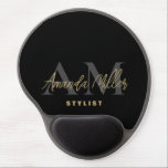 Personalized With Name Black Gold Modern Monogram Gel Mouse Pad<br><div class="desc">Introducing the Personalized With Name Black Gold Modern Monogram Gel Mouse Pad – a sophisticated and practical accessory that adds a touch of elegance to any workspace. This custom mouse pad with wrist rest is not only a thoughtful gift for a boss or coworker but also a stylish addition to...</div>