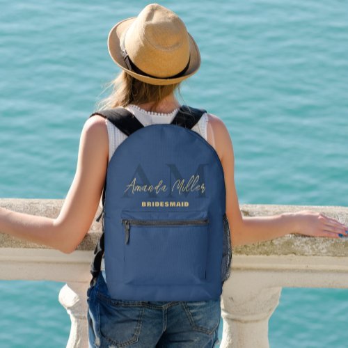 Personalized With Name Blue Gold Modern Monogram Printed Backpack