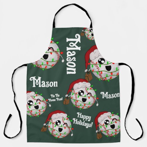 Personalized With Name Christmas Lights Baseball Apron