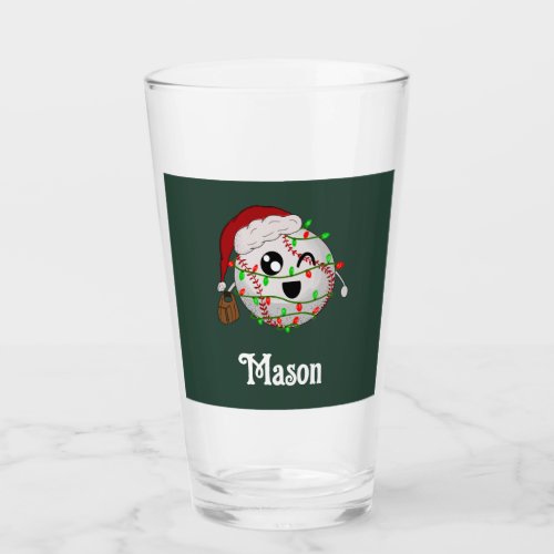 Personalized With Name Christmas Lights Baseball Glass