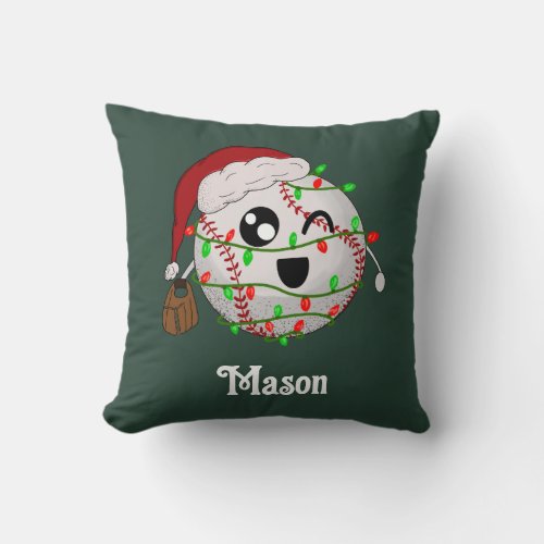 Personalized With Name Christmas Lights Baseball Throw Pillow