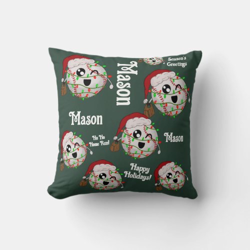 Personalized With Name Christmas Lights Baseball Throw Pillow