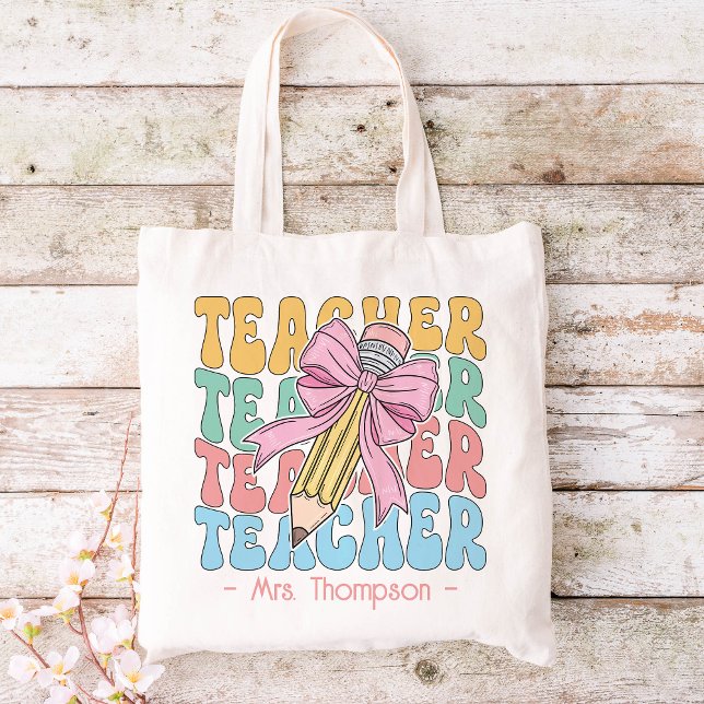Personalized With Name Cute Pink Teacher Custom Tote Bag (Creator Uploaded)