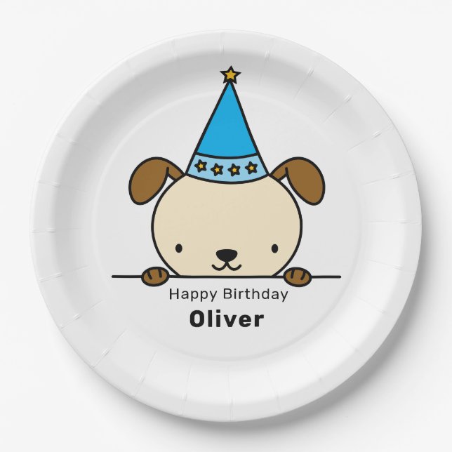 Personalized with Name dog birthday  Paper Plates (Front)