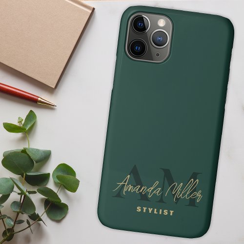 Personalized With Name Green Gold Modern Monogram iPhone 11 Pro Case