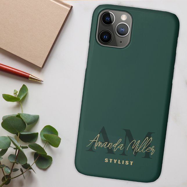 Personalized With Name Green Gold Modern Monogram Case-Mate iPhone Case (Creator Uploaded)