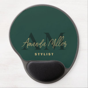 Personalized With Name Green Gold Modern Monogram Gel Mouse Pad