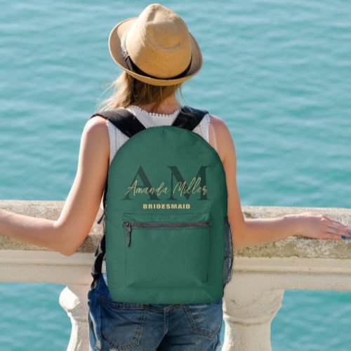 Personalized With Name Green Gold Modern Monogram Printed Backpack