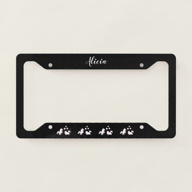 Personalized with Name Happy Unicorns License Plate Frame (Front)