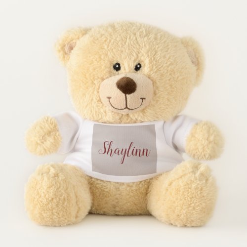 Personalized with Name in Taupe and Burgundy Teddy Bear