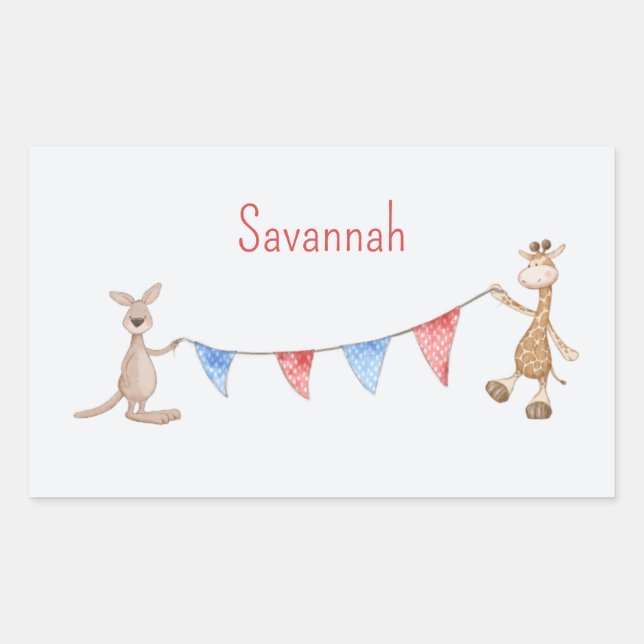 Personalized with Name Kangaroo and Giraffe Rectangular Sticker (Front)