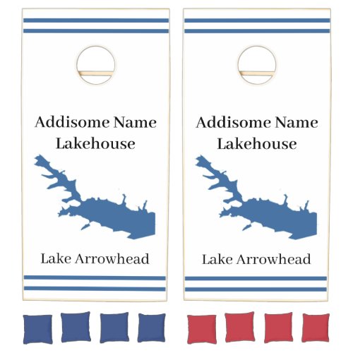Personalized with name Lake Arrowhead Map Cornhole Set
