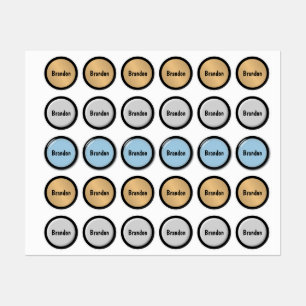 Personalized with Name Metallic Buttons Kids' Labels