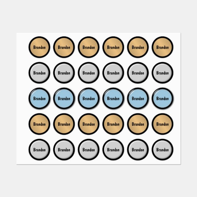 Personalized with Name Metallic Buttons Kids' Labels (Sheet)