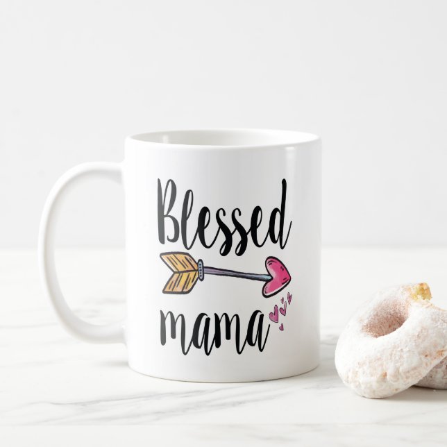 Personalized with name of children Blessed Mama Coffee Mug (With Donut)