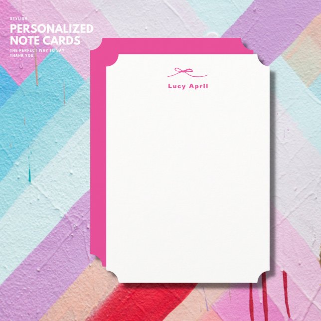 Personalized with Name Pink Note Card with Bow (Creator Uploaded)