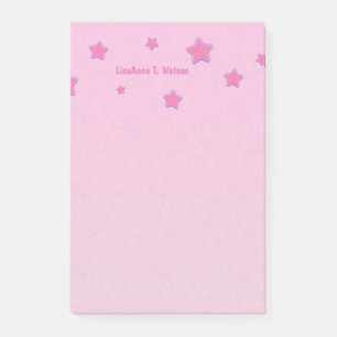 Personalized with Name Pink Stars on Pink Post-it Notes