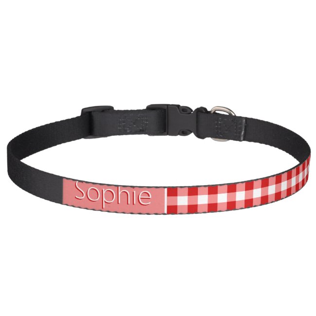Personalized With Name Red Gingham Checkers Plaid Pet Collar