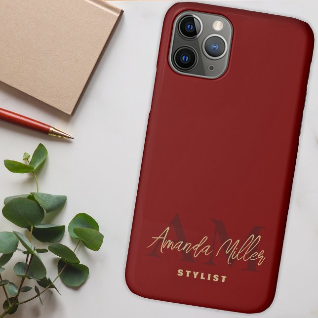 Personalized With Name Red Gold Modern Monogram Case-Mate iPhone Case (Creator Uploaded)