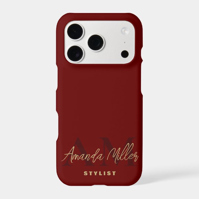 Personalized With Name Red Gold Modern Monogram Iphone Case (Back)