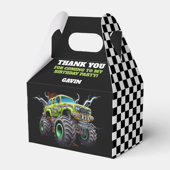 Personalized With Name Retro Monster Truck Favor Boxes (Front Side)