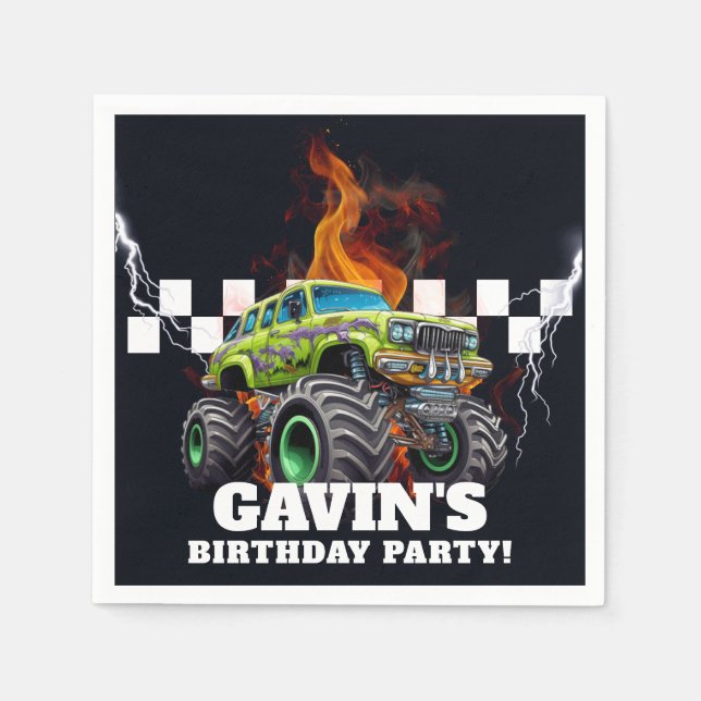 Personalized With Name Retro Monster Truck Napkins (Front)