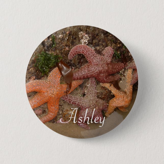 Personalized with Name: Starfish/Sea Star Photo 4 Pinback Button (Front)