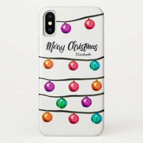 Personalized with Name Watercolor Christmas balls iPhone X Case