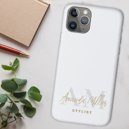 Personalized With Name White Gold Modern Monogram iPhone 11 Pro Case