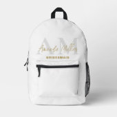 Personalized With Name White Gold Modern Monogram Printed Backpack (Front)