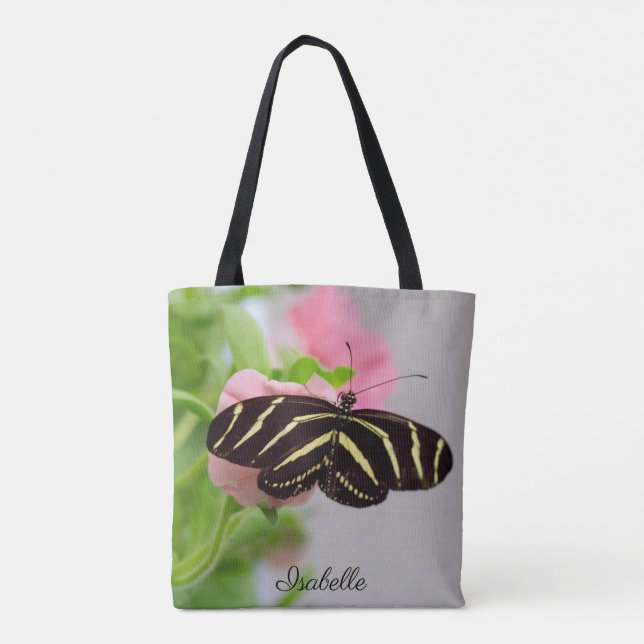 Personalized with Name Zebra Longwing Butterfly Tote Bag (Back)
