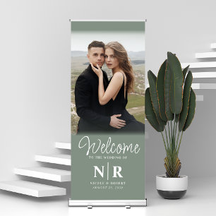 Personalized With Photo Wedding Monogram Welcome Retractable Banner