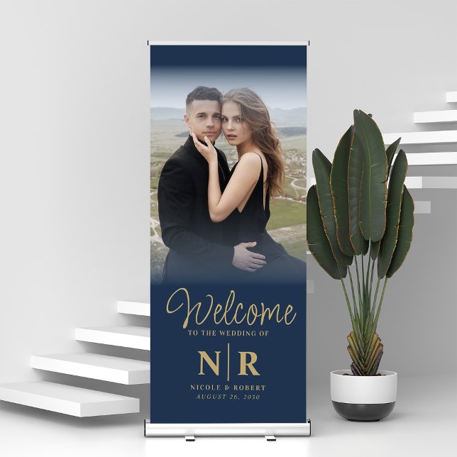 Personalized With Photo Wedding Monogram Welcome Retractable Banner (Creator Uploaded)