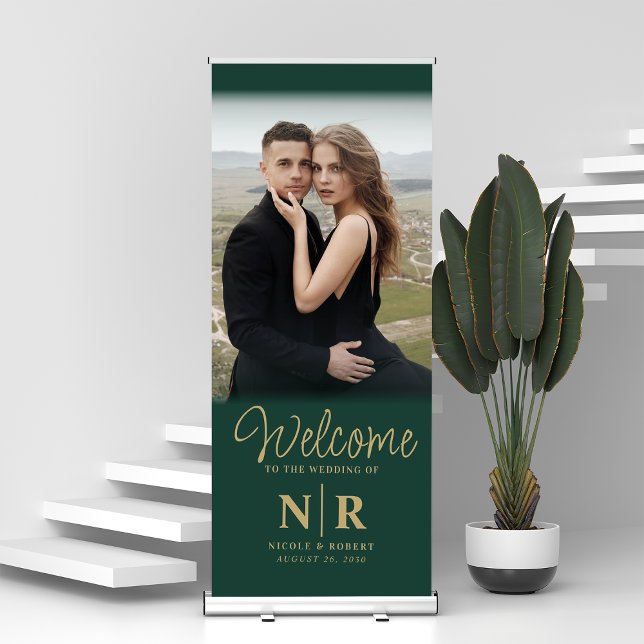 Personalized With Photo Wedding Monogram Welcome Retractable Banner (Creator Uploaded)