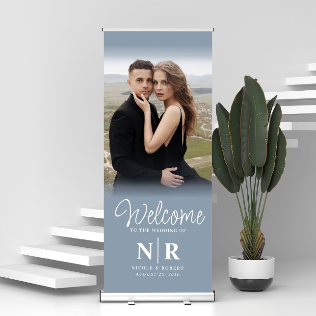 Personalized With Photo Wedding Monogram Welcome Retractable Banner (Creator Uploaded)