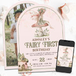Personalized With Picture Fairy First 1st Birthday Invitation<br><div class="desc">Create a storybook beginning to your child’s special day with the Personalized With Picture Fairy First 1st Birthday Invitation. Featuring a whimsical arch design adorned with fluttering fairies, a charming mushroom house, and enchanting botanical accents, this invitation brings the magic of an enchanted forest to life. Soft pastel tones and...</div>