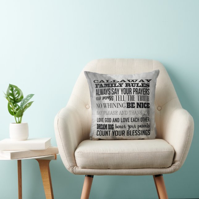 Personalized with your Family Name Family Rules Throw Pillow (Chair)