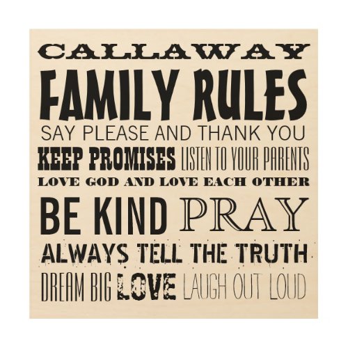 Personalized with your Family Name Family Rules Wood Wall Decor