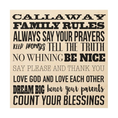 Personalized with your Family Name Family Rules Wood Wall Decor